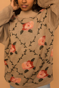 tan & pink rose sweater