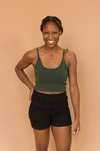 black denim shorts
