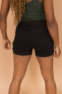 black denim shorts