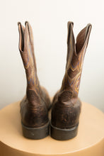 Load image into Gallery viewer, dark brown with blue &amp; yellow stitching cowboy boots