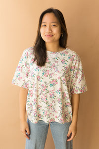 white & pink floral tee