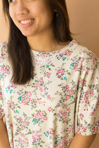 white & pink floral tee