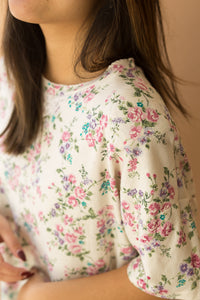 white & pink floral tee