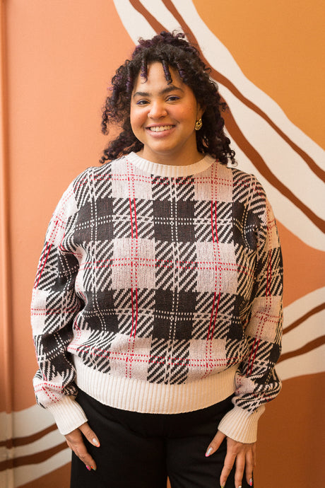 black & white plaid sweater